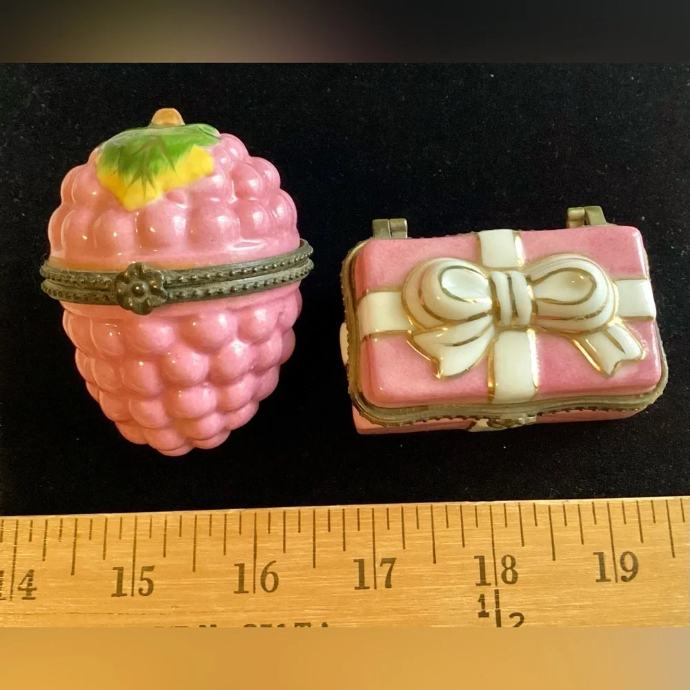 💕 Two 2 Mini Porcelain Trinket Boxes 💕 Vintage VTG Y2K Jewelry Organizer